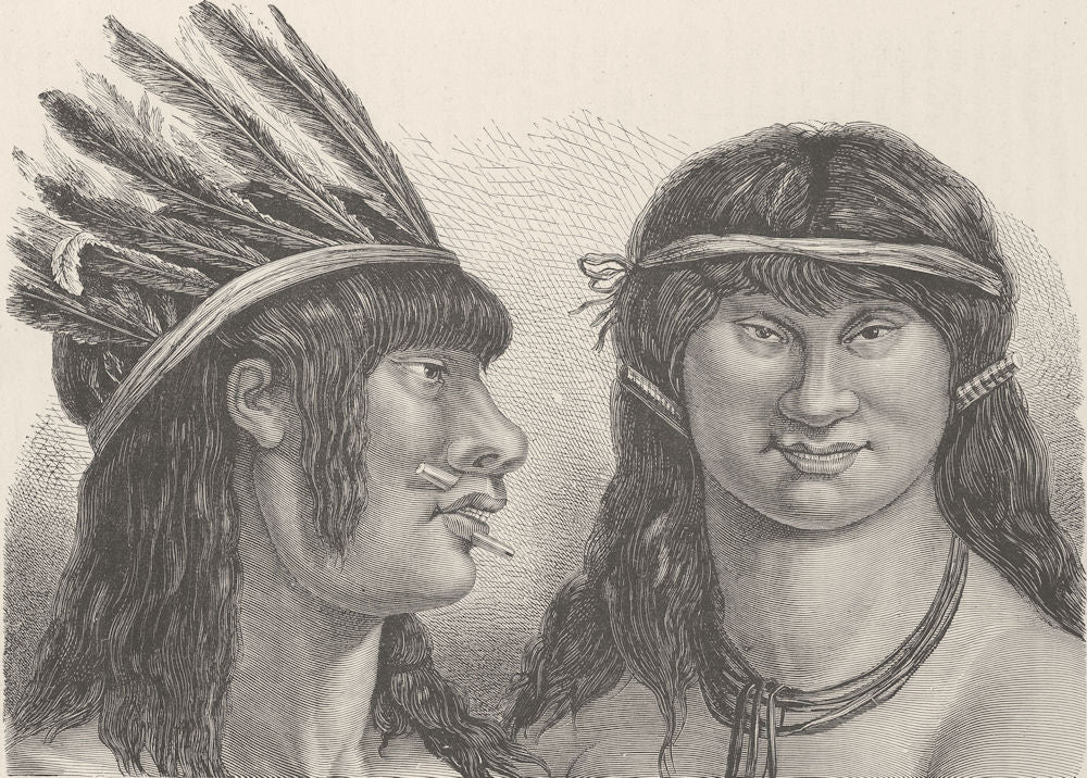 BRAZIL. Indians of the Rio Oermejo, showing ear & lip ornaments in wood 1890